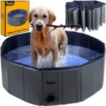 Purlov Faltbarer Hundepool 100x30 cm – 230L Gartenpool mit Ablaufventil für Hunde