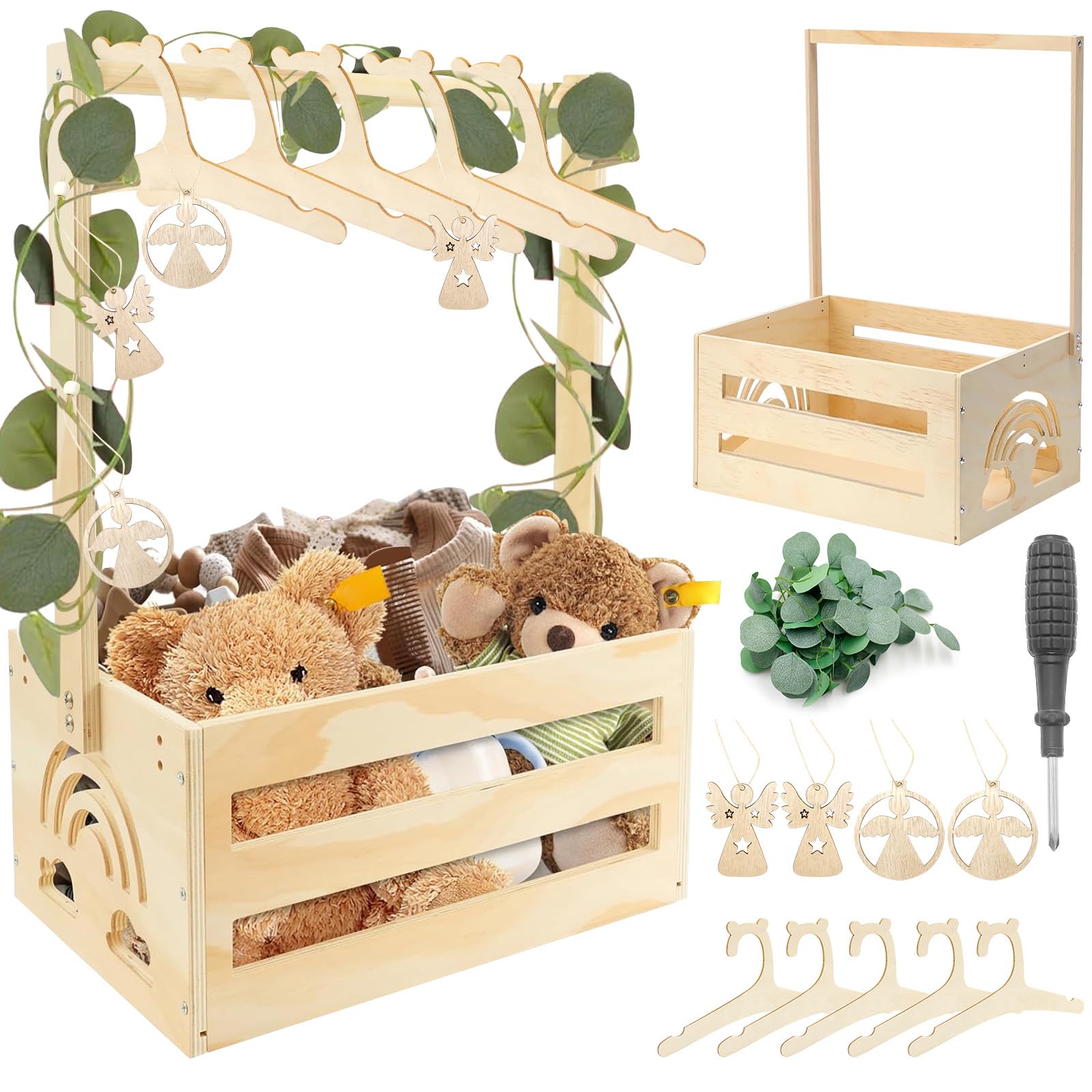 Gebrazy Babykorb aus Massivholz mit Rädern – Praktischer Geschenkkorb für Babypartys