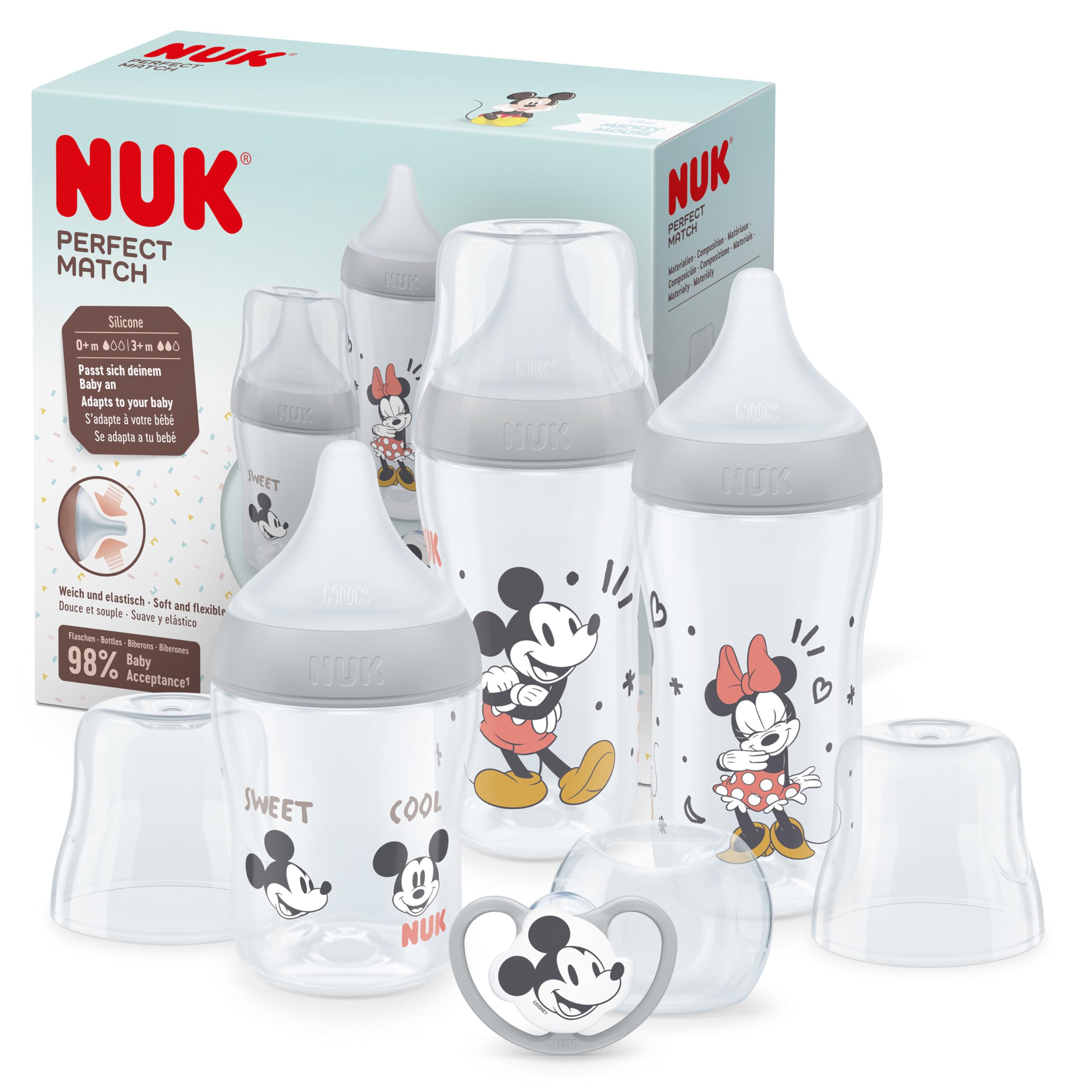 NUK Perfect Match Babyflaschenset – Adaptive Flaschen mit Anti-Colic für 0–6 Monate