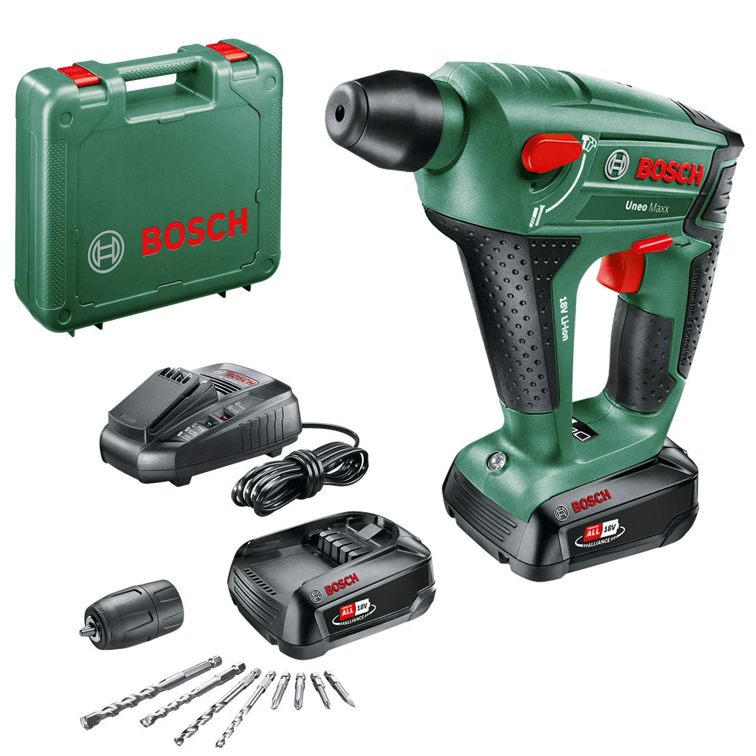 Bosch UneoMaxx Akku-Bohrhammer 18V – Kompakt-Meisselhammer mit 2 Akkus & Koffer