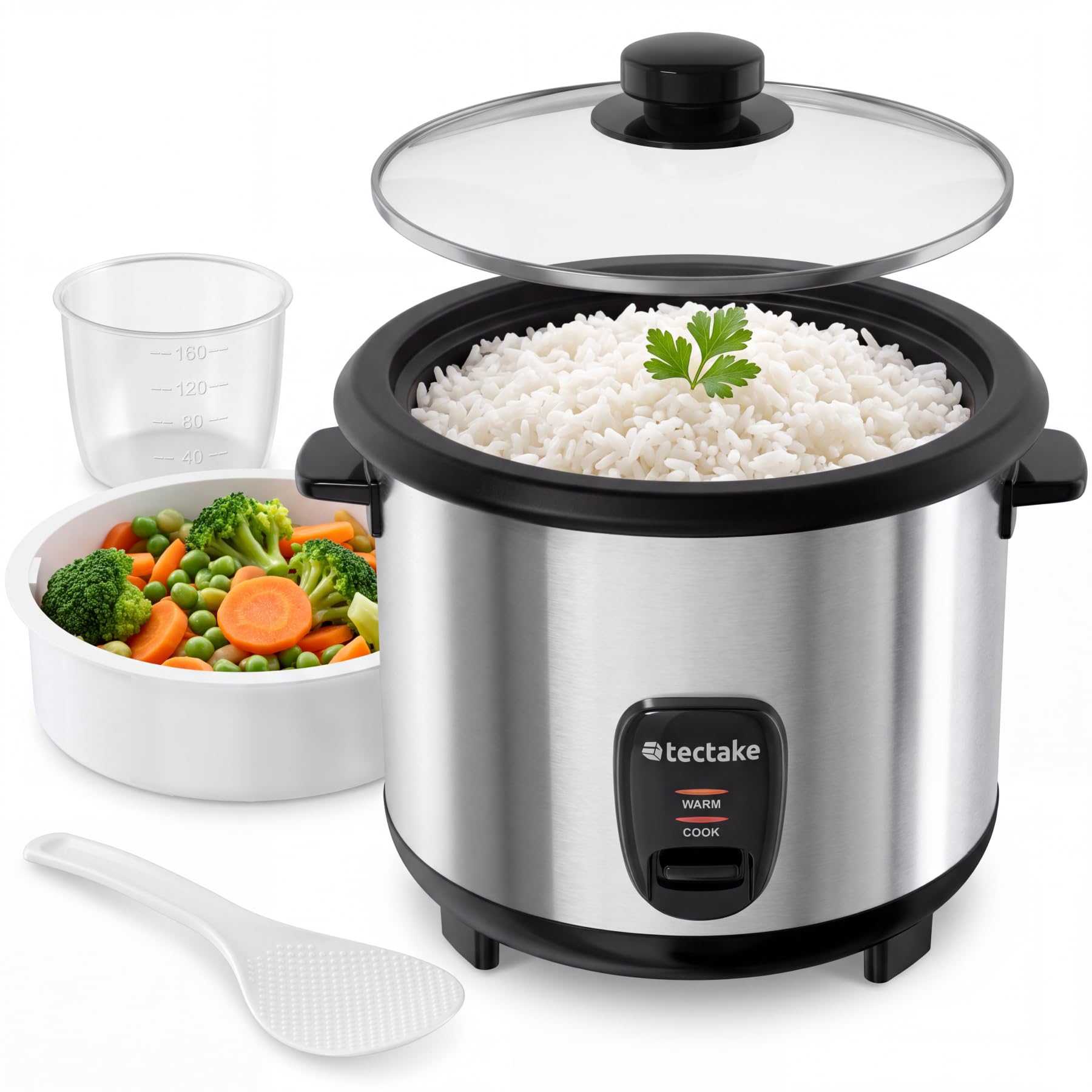 tectake® Reiskocher 1,8 l mit Dampfgarer – Multifunktionales Kochgerät für bis zu 10 Portionen