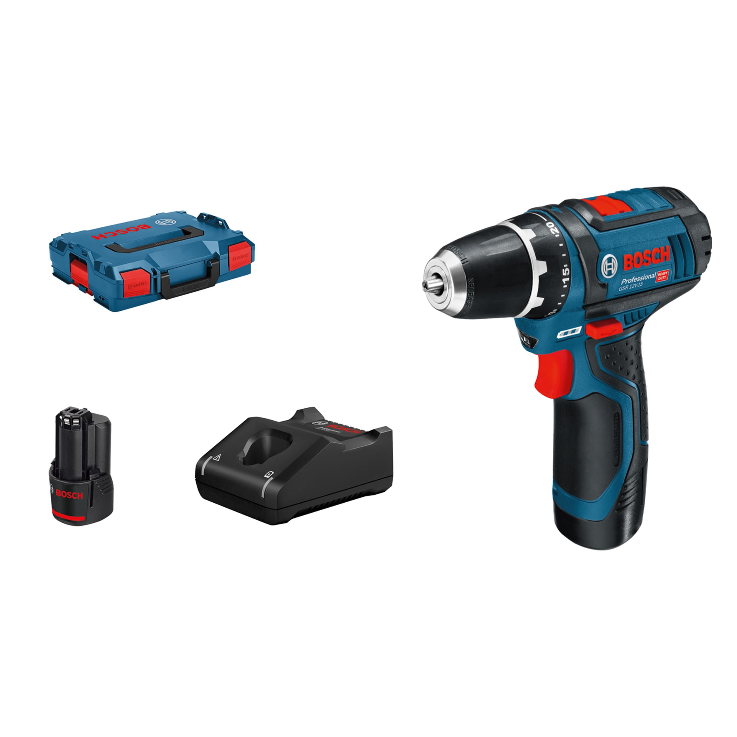 Bosch Professional GSR 12V-15 Akku-Bohrschrauber – 30 Nm Drehmoment mit 2 Akkus & L-BOXX