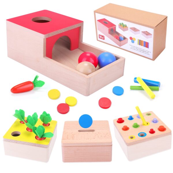 XIAPIA Holzspielzeug 4in1 Montessori Set – Motorik & Lernspielzeug für Babys ab 6 Monaten