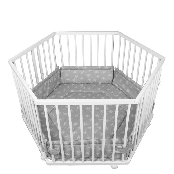 Tiggo Laufgitter 6-eckig mit Stoffeinlage – 3-fach höhenverstellbar für Babys von Geburt an
