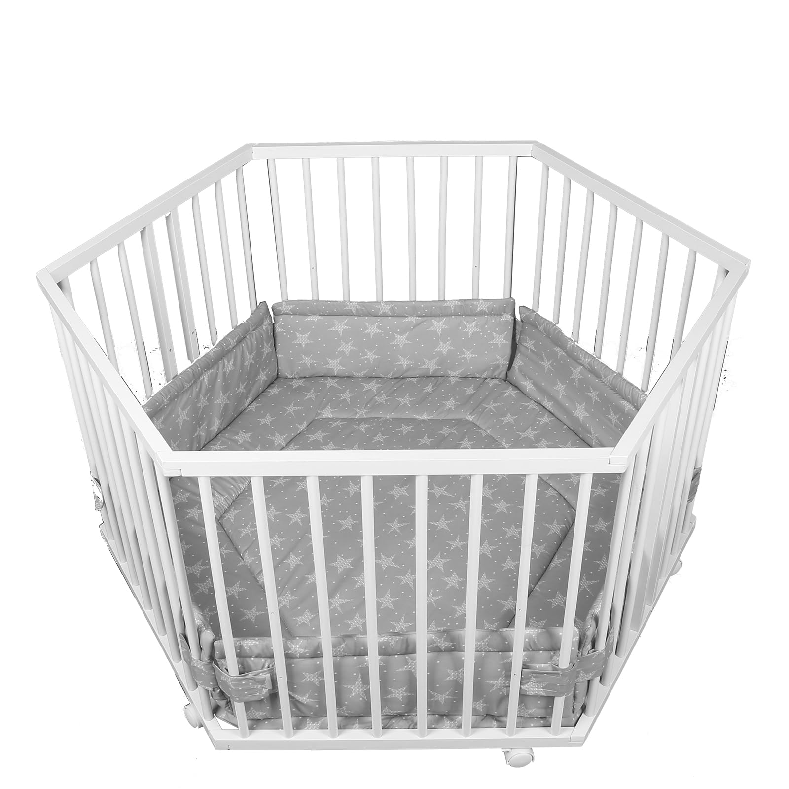 Tiggo Laufgitter 6-eckig mit Stoffeinlage – 3-fach höhenverstellbar für Babys von Geburt an