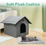 Whiwhi Hundehütte 45x40x45cm mit abnehmbarem Plüschkissen – Katzenhöhle für Haustiere – Bild 3