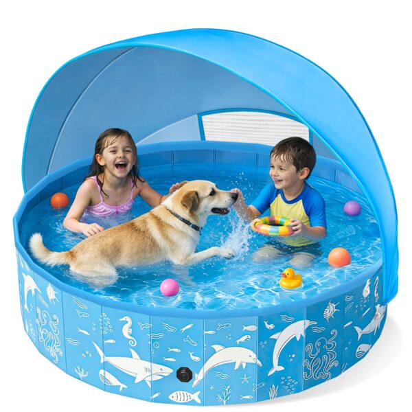 Instraella Hundepool 120x30 cm mit UV-Sonnendach – Faltbarer Planschbecken für Hunde & Kinder