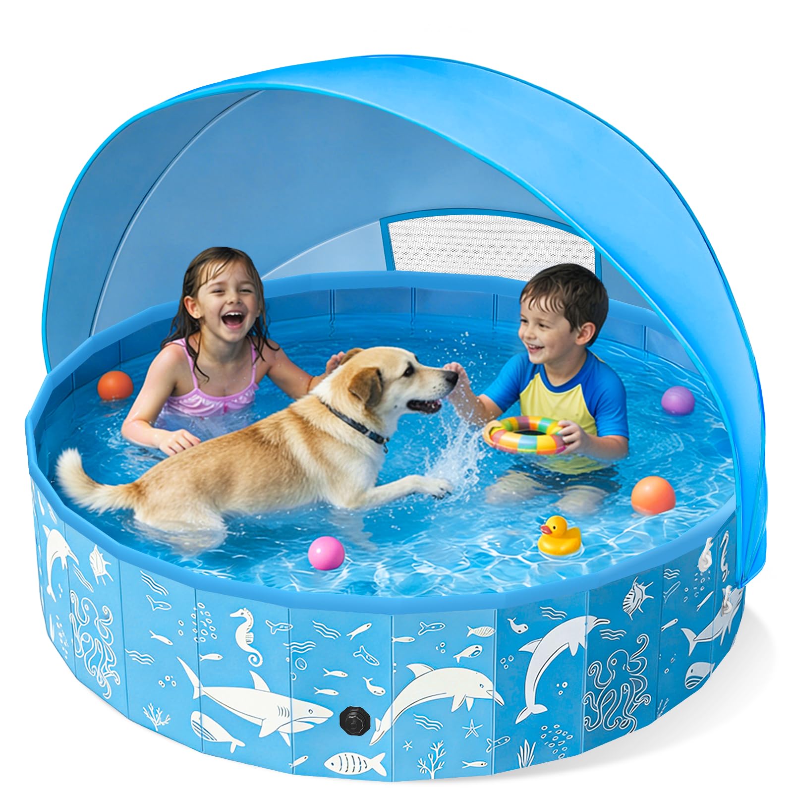 Instraella Hundepool 120x30 cm mit UV-Sonnendach – Faltbarer Planschbecken für Hunde & Kinder