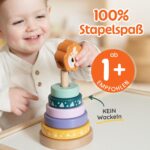 Merle Toys® Holz Stapelturm Löwe ab 1 Jahr – Montessori Lernspielzeug mit FSC-Holz – Bild 2