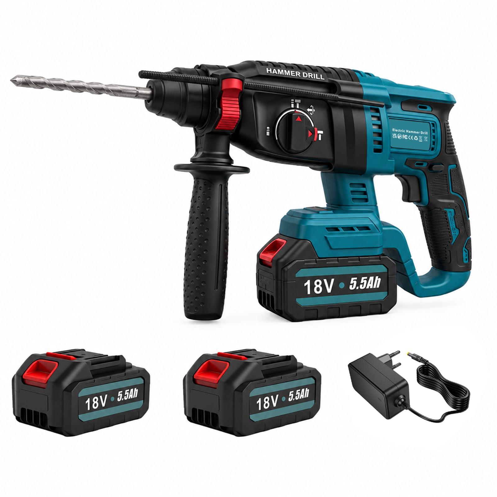 Akku Bohrhammer SDS Plus 18V mit 2x5.0Ah – 3-in-1 Funktionen für Beton bis 26mm