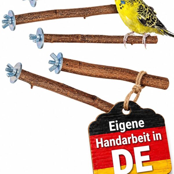 Vogelgaleria® 5er Set Naturholz Sitzstangen – Vogelzubehör für Wellensittich & Nymphensittich