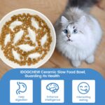 IDOGCHEW Erhöhter Keramik Anti-Schling-Napf für Katzen – Slow Feeder mit Bambusständer – Bild 5