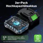 Ginour 21V Bürstenlos Schlagbohrschrauber 90Nm mit 2x2Ah Akku & 22-tlg. Zubehör – Bild 9