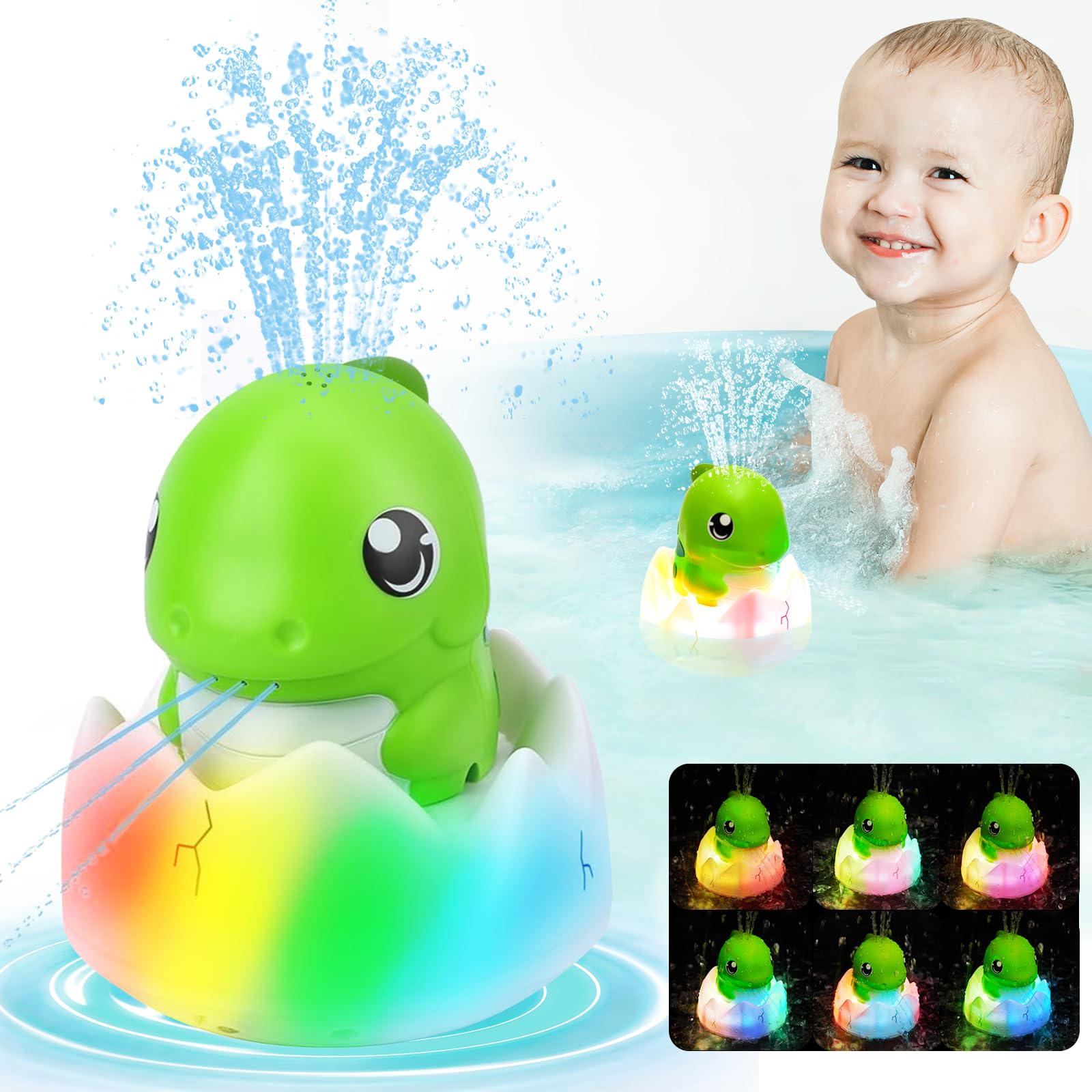 Gigilli Dinosaurier Badespielzeug mit USB-Aufladung – Wasserspray & LED-Licht für Kleinkinder