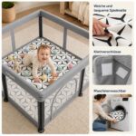 Faltbarer Baby Laufstall 127x127 cm mit Matte – Sicherer Playpen für drinnen & draußen – Bild 5