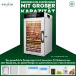 Kwasyo Gewerblicher Dörrautomat 18 Etagen 800W – Edelstahl Lebensmittel Dehydrator mit 360° Luftzirkulation – Bild 4