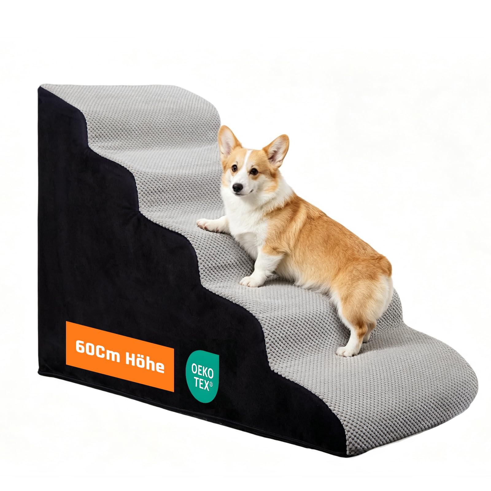 A.FATI Hundetreppe 5 Stufen – Haustiertreppen für Bett & Sofa bis 60 cm Höhe