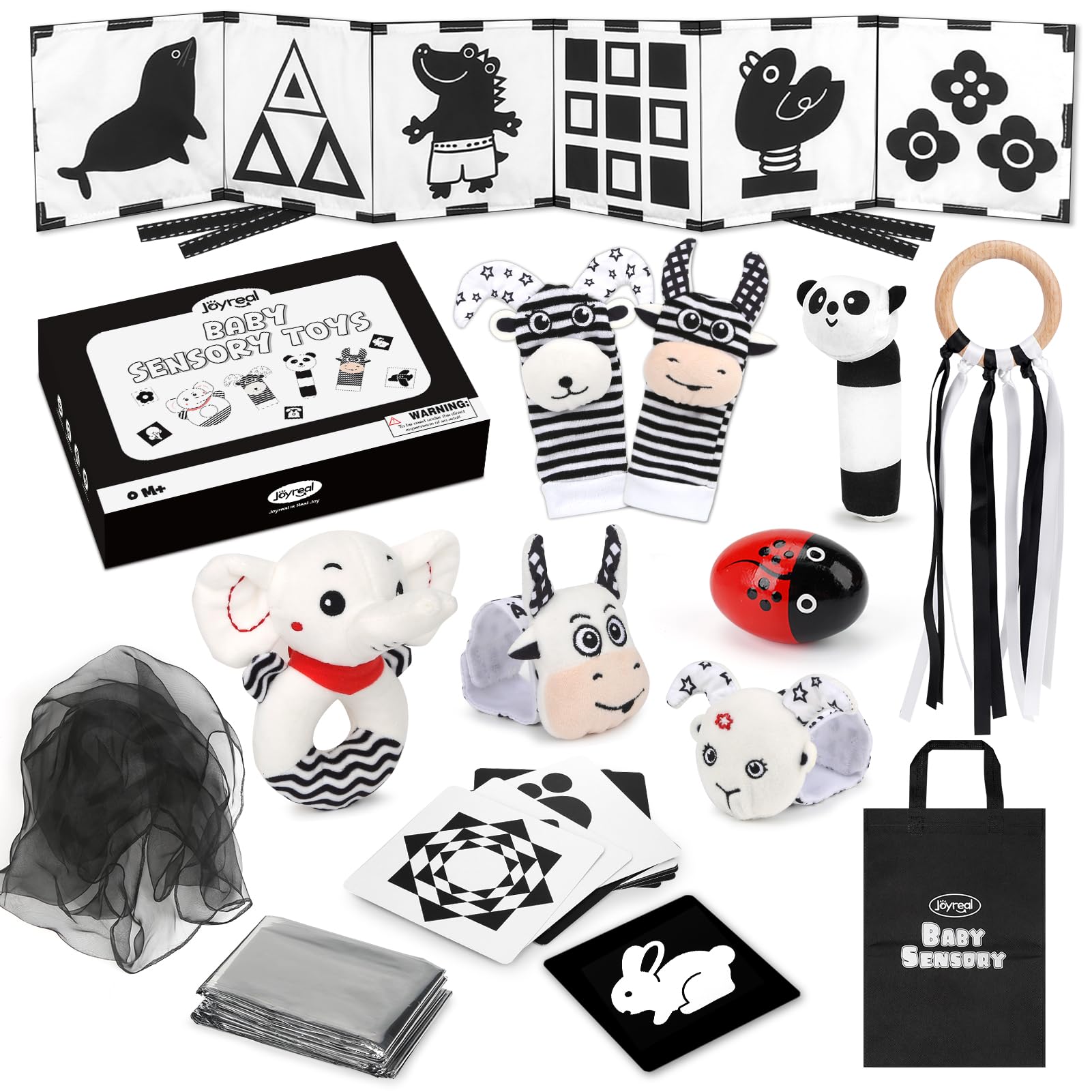 Joyreal Schwarz-Weiss Spielzeug Set 13tlg. – Sensorisches Baby Spielzeug 0-6 Monate