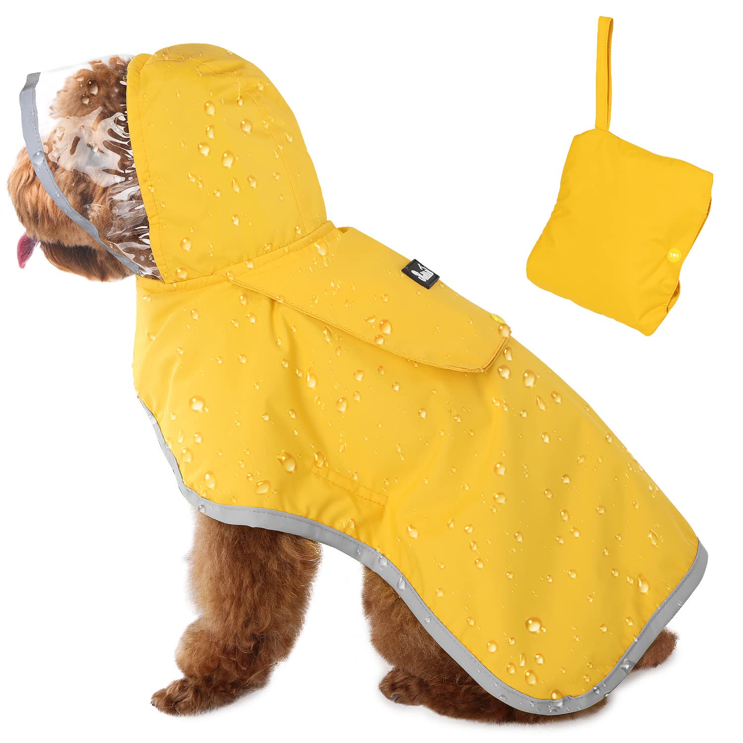 SlowTon Regenmantel Hund wasserdicht mit transparenter Kapuze – Reflektierender Schutz für kleine bis grosse Hunde (M)