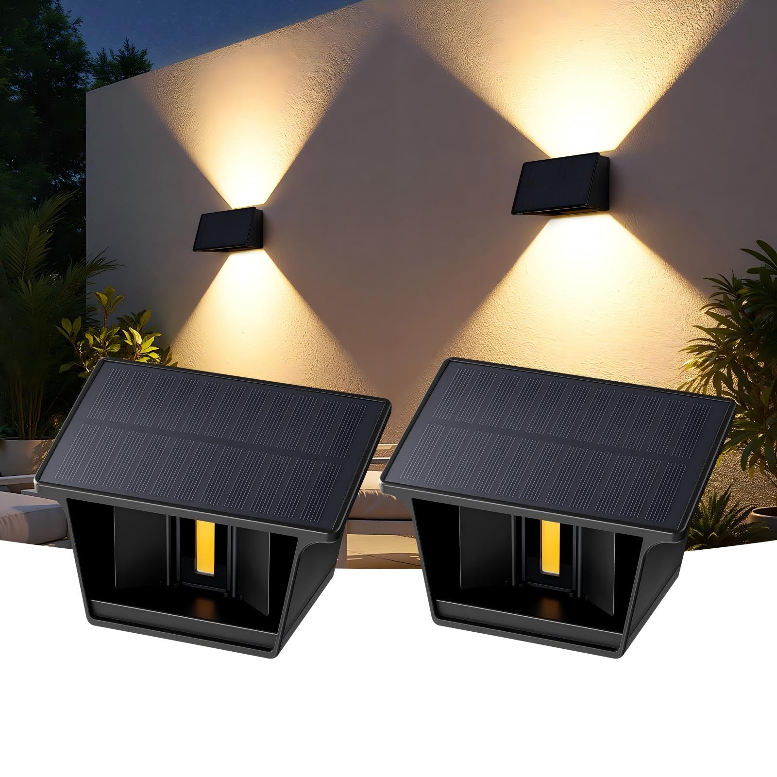 2er Set VIIIVA Solar Wandleuchten 3000K Warmweiß – IP65 Wasserdicht mit verstellbarem Strahlwinkel