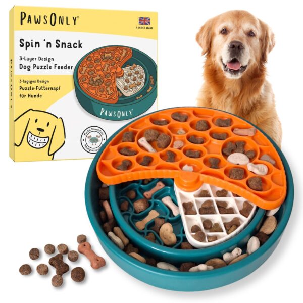 PawsOnly Intelligenz-Puzzle Futternapf – 3-lagiger Antischlingnapf mit Gehirntraining für Hunde