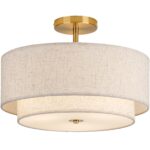 CALOKES Deckenlampe Ø40cm Beige-Gold dimmbar 3×E27 – Modernes Wohnzimmer Schlafzimmer