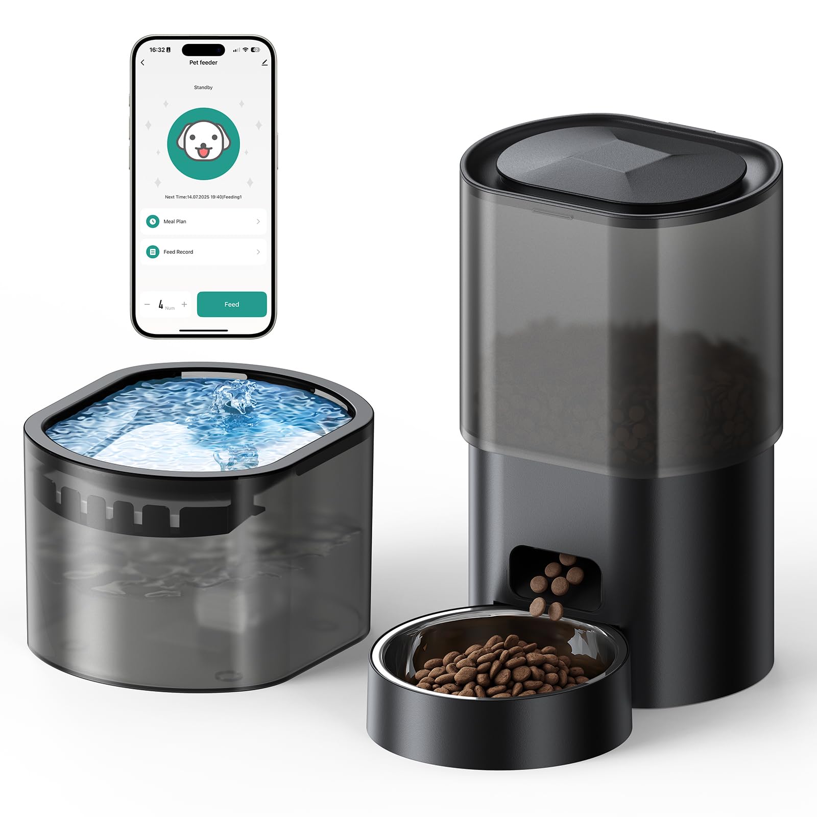 Evoliq 3L Automatischer Katzenfutterspender & 2,5L Wasserbrunnen – WiFi-App-gesteuert für bis zu 10 Mahlzeiten täglich