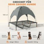 PawHut Erhöhtes Hundebett mit Baldachin 122x92x108 cm – Outdoor Hundeliege mit UV-Schutz – Bild 7