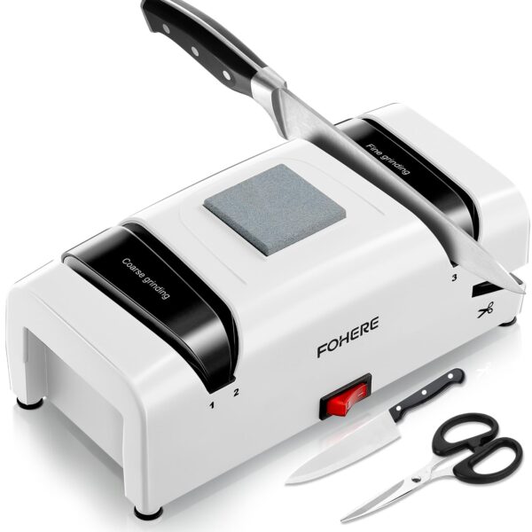 FOHERE Elektrischer Messerschärfer 5 in 1 – Professionelle Schärfanlage mit Diamantschleifmitteln