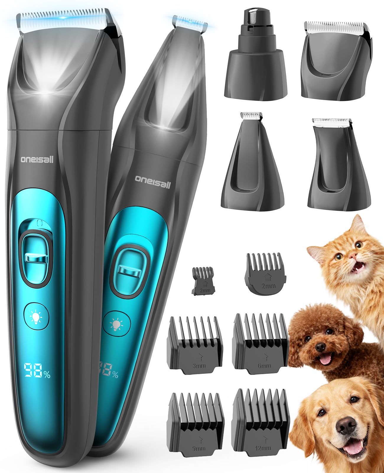 oneisall 4in1 Hundeschermaschine mit LED-Licht – Leise Fellpflege für Hunde & Katzen