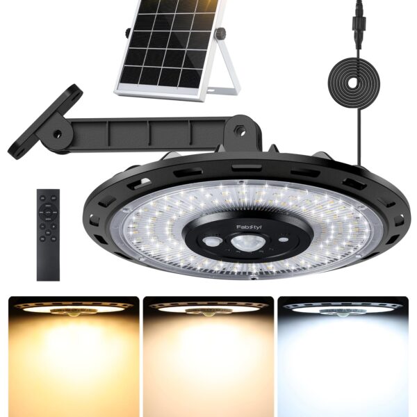 FabStyl Solar-Hängelampe 3000LM mit Bewegungsmelder & 3 Farbtemperaturen – Fernbedienung IP65