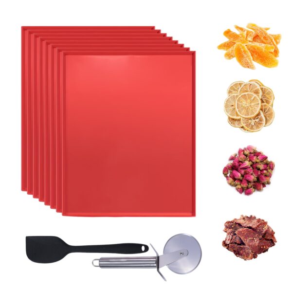 8er-Set Silikon-Dörrschalen 30,5 x 25,4 cm mit Rand – Antihaft-Dehydrator Matten für Obstleder & Gemüse