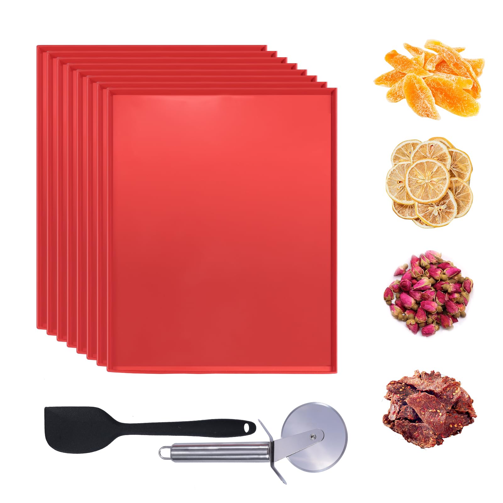 8er-Set Silikon-Dörrschalen 30,5 x 25,4 cm mit Rand – Antihaft-Dehydrator Matten für Obstleder & Gemüse