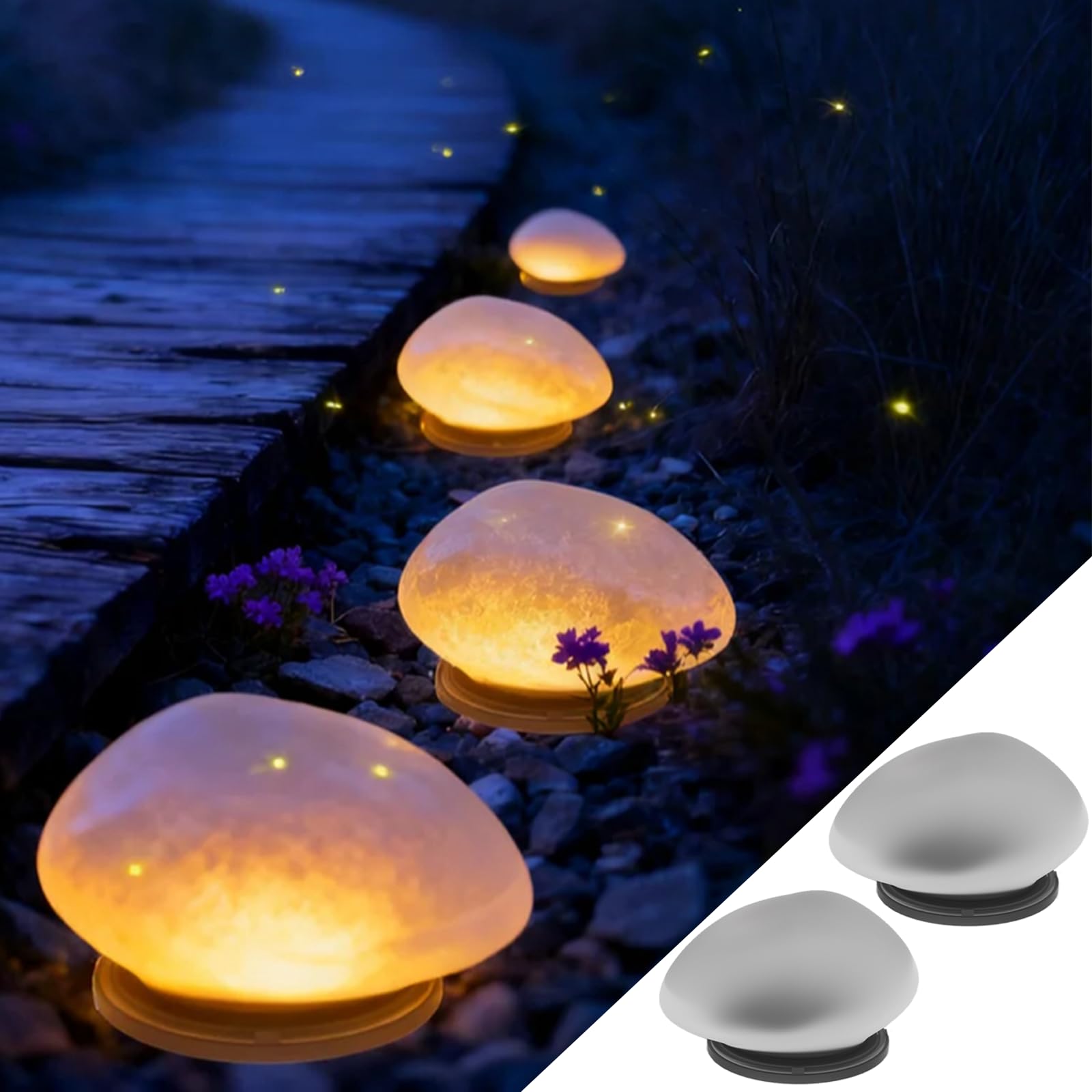 Hqynss Solar-Steinleuchten 2er Set Warmweiss – IP67 Wasserdicht für Garten & Terrasse