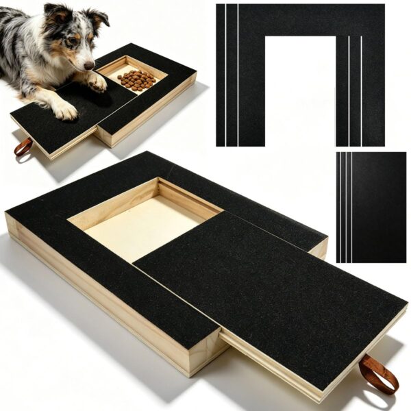 Linzerry Kratzbrett für Hunde 35x25cm mit Leckerlibox & 4 Ersatzblättern – Natürliche Krallenpflege