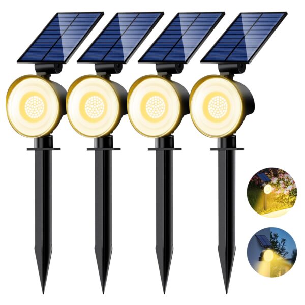 nipify Solar Strahler 4er Set mit 53 LED – IP65 Gartenleuchten mit 3 Helligkeitsstufen