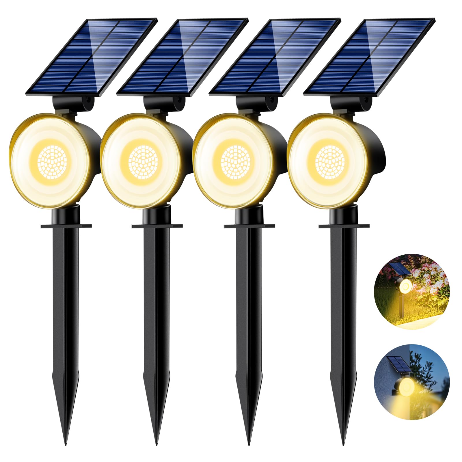 nipify Solar Strahler 4er Set mit 53 LED – IP65 Gartenleuchten mit 3 Helligkeitsstufen
