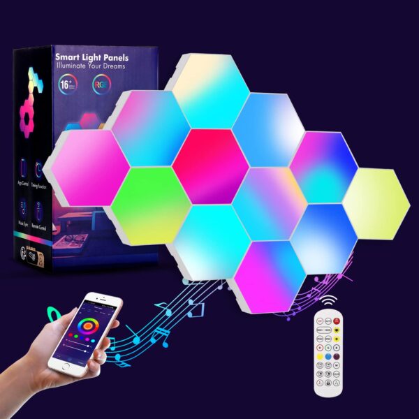 OurLeeme Hexagon LED Panel 12er Set RGB – Gaming Wandleuchte mit App & Fernbedienung