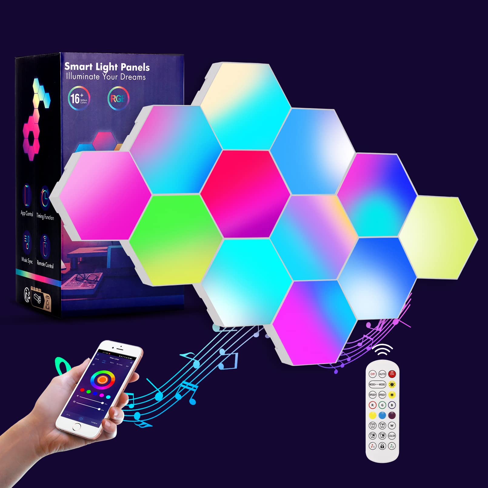 OurLeeme Hexagon LED Panel 12er Set RGB – Gaming Wandleuchte mit App & Fernbedienung