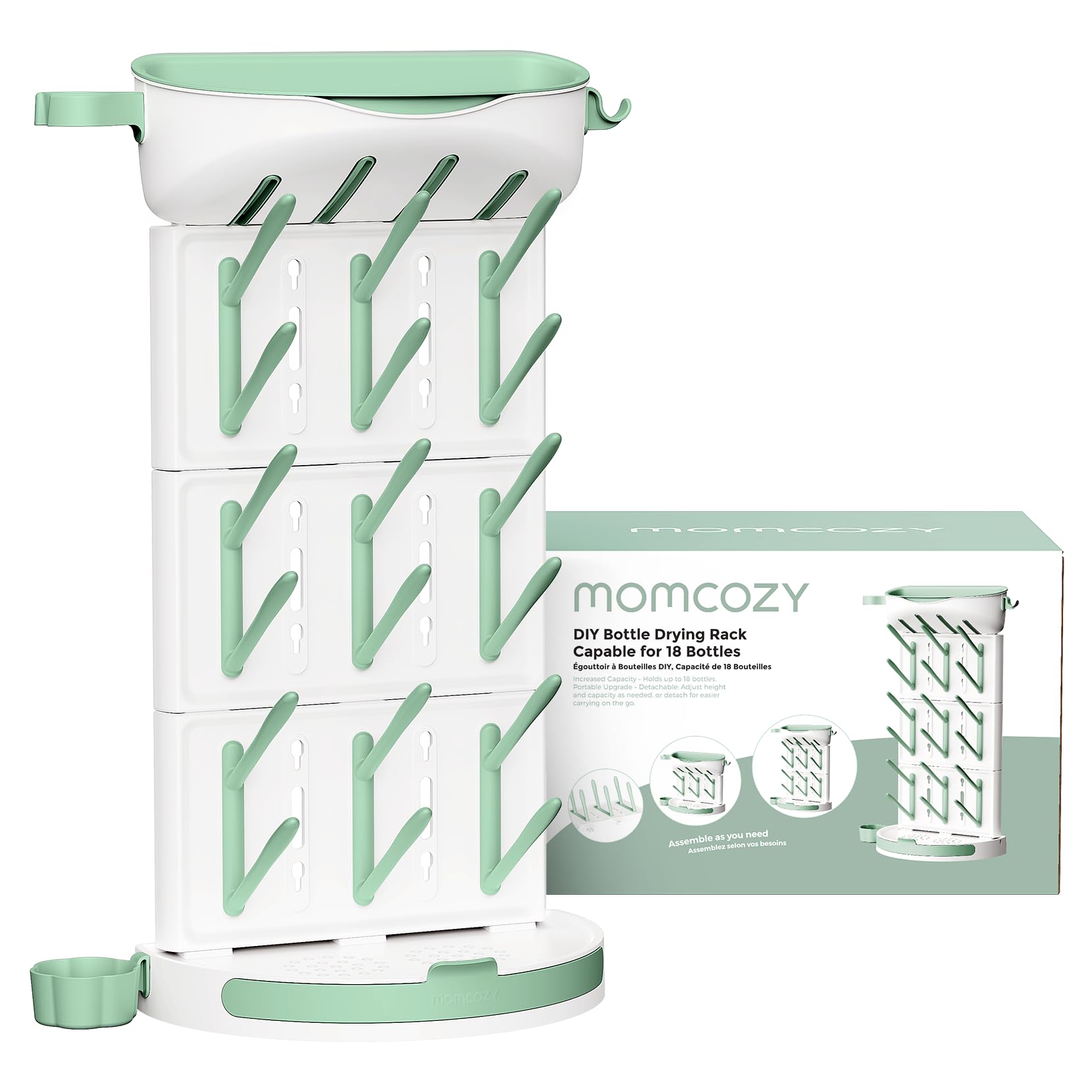 Momcozy Babyflaschen Trockenständer – Vertikaler Flaschenhalter für 18 Flaschen mit Reise-Set