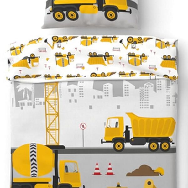 SkyBrands Kinder Bettwäsche 135x200 cm Baumwolle – Baustelle Wendebezug mit Reissverschluss