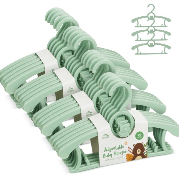 Anstore Mitwachsende Kinderkleiderbügel 20er Set – Verstellbar & Rutschfest in Grün