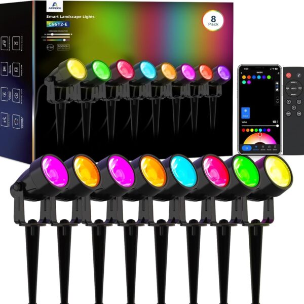 APPECK Gartenstrahler 8er Set WiFi Smart RGBW LED – Intelligente Außenbeleuchtung IP65
