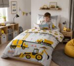 SkyBrands Kinder Bettwäsche 135x200 cm Baumwolle – Baustelle Wendebezug mit Reissverschluss – Bild 2