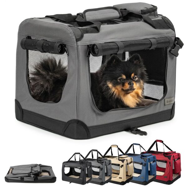 lionto Hundetransportbox 50x34x36 cm – Faltbar mit Liegekissen für Hunde & Katzen bis 10 kg