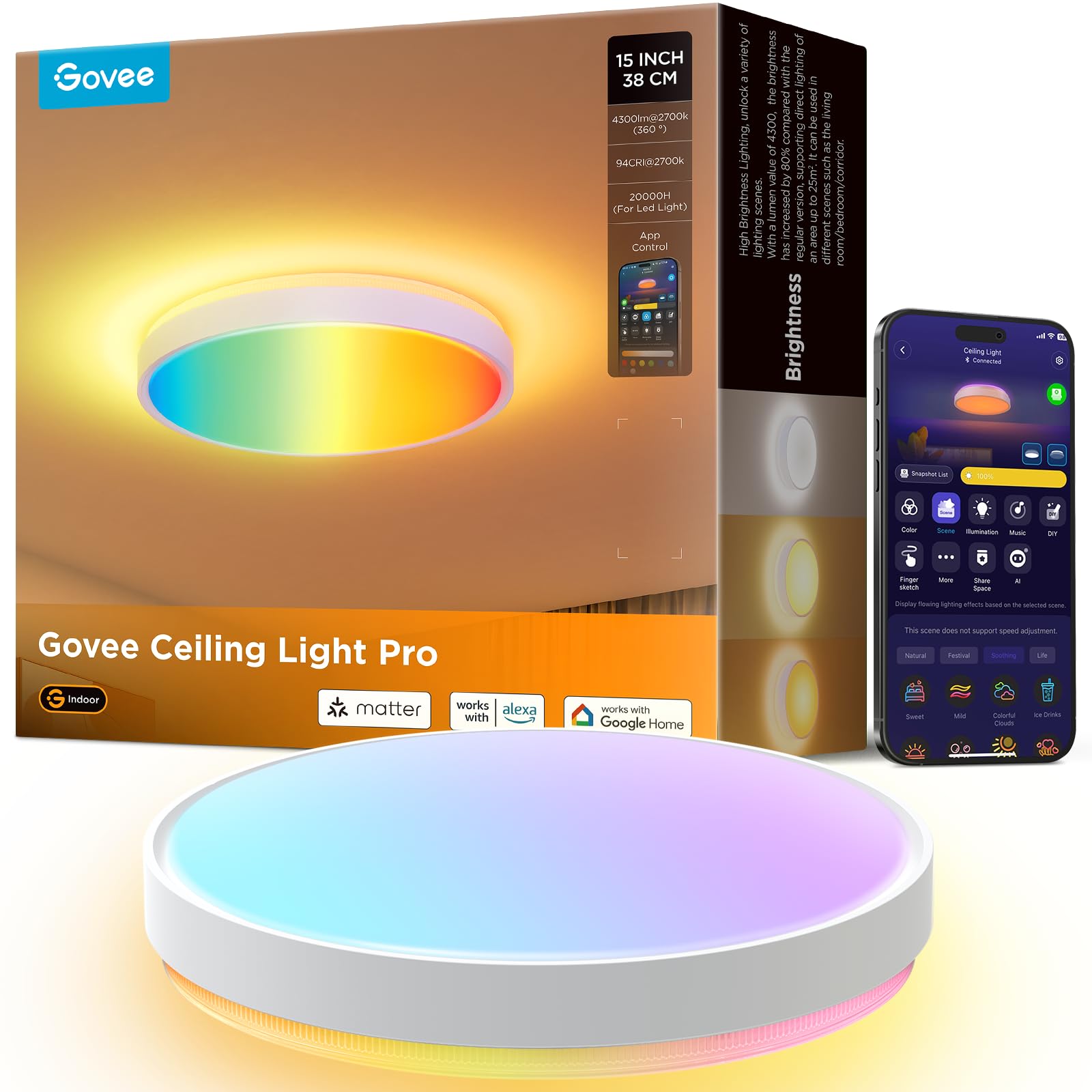 Govee RGBIC Smart Deckenleuchte 48,5W – 4300lm Ø38cm mit Matter & Sprachsteuerung