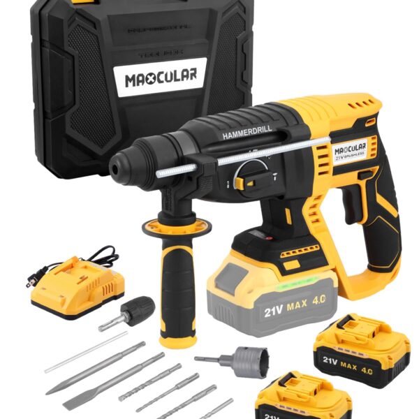 Maxcular Akku Bohrhammer 21V 4-in-1 SDS-Plus – 2,0J Schlagkraft für Profis