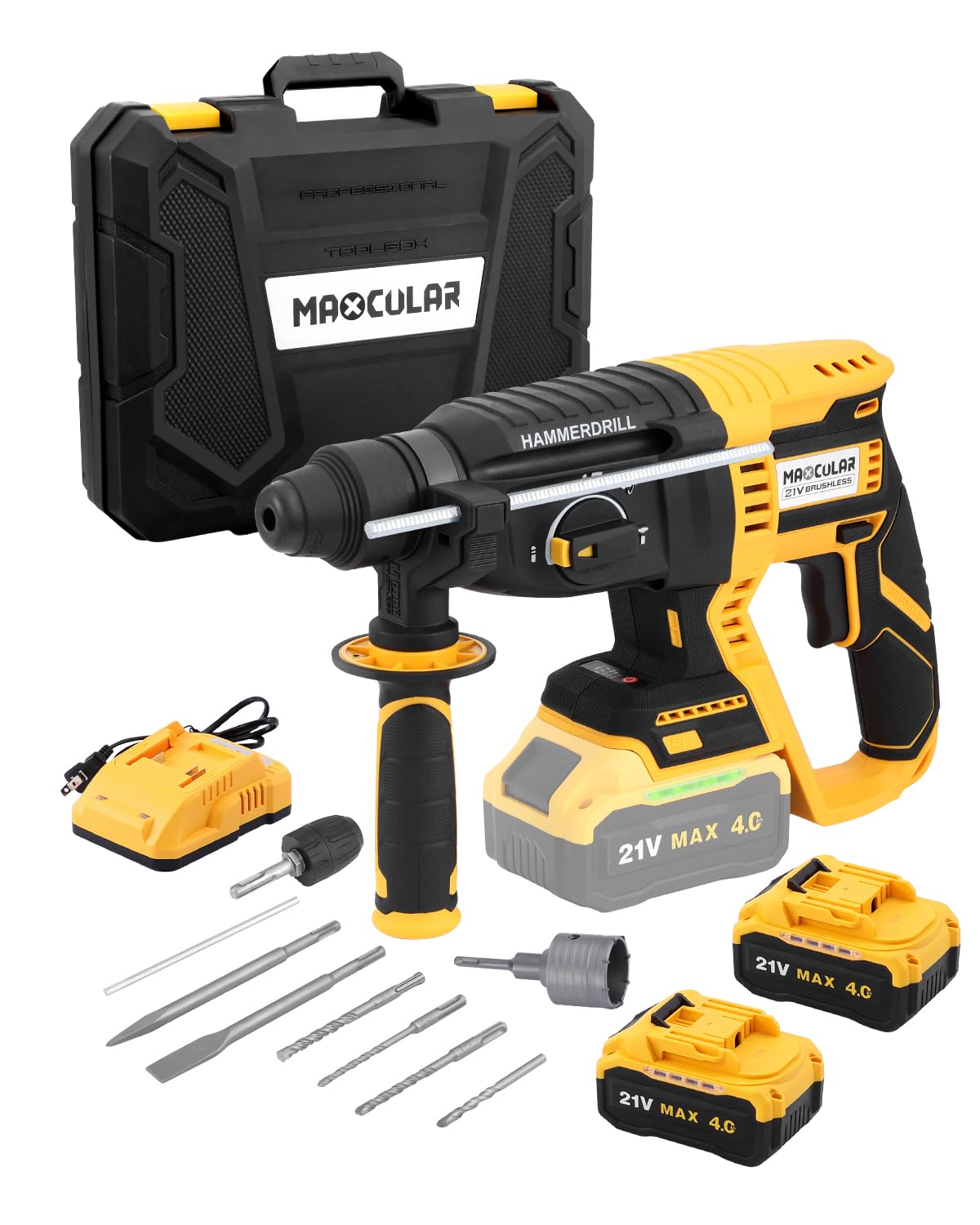 Maxcular Akku Bohrhammer 21V 4-in-1 SDS-Plus – 2,0J Schlagkraft für Profis