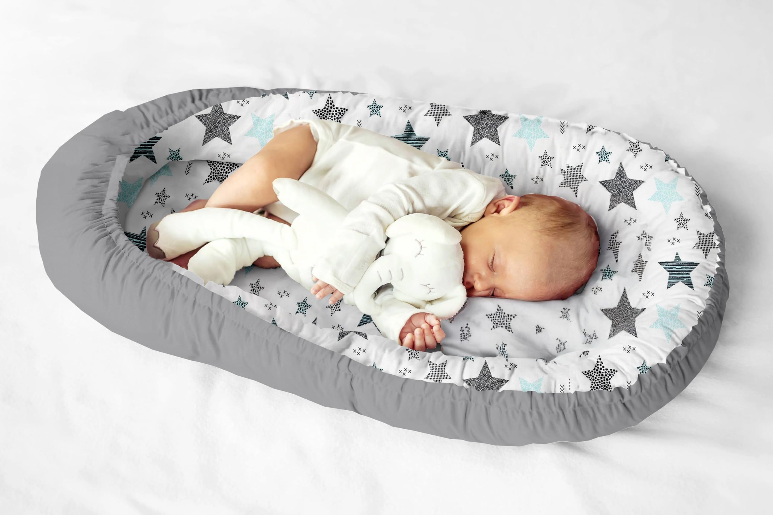 KOSPU Babynest 80x70cm aus 100% Baumwolle – Sicherer Kokon für Neugeborene