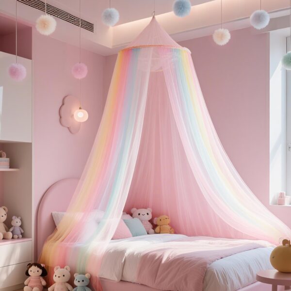 Diealles Shine Betthimmel Regenbogen 60x250x1250 cm – Moskitonetz für Kinderzimmer & Reisen